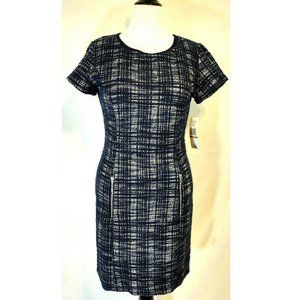 Sharagano Blue Dress Size 12 Tweed Sheath Bodycon